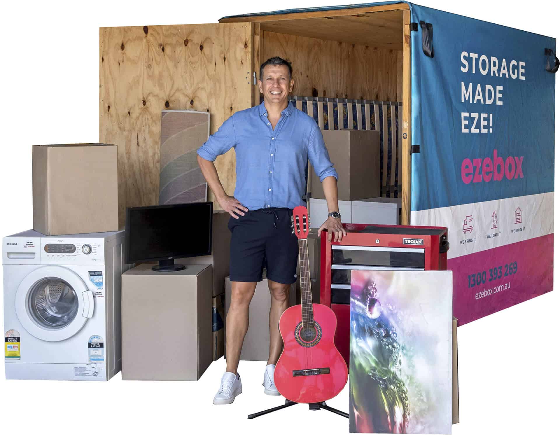 Ezebox mobile storage box with household items ready for collection